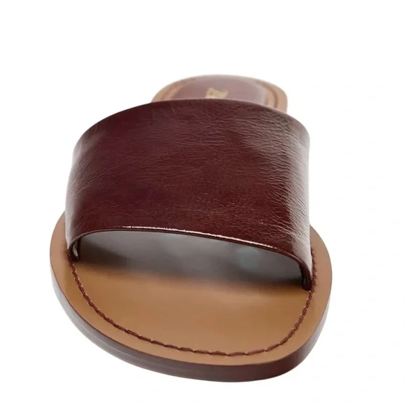 Zara Women's Glossy Brown Slide Sandals - Picture 2 of 3